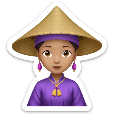 ancient vietnamese girl with dress and conical hat, purple sticker