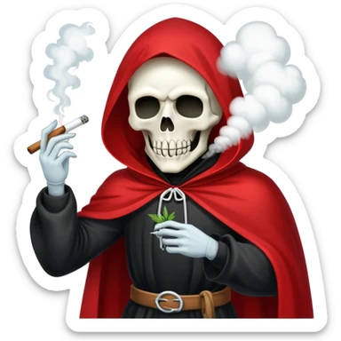grim reaper in red cape smoking weed with loads of smoke in the air sticker
