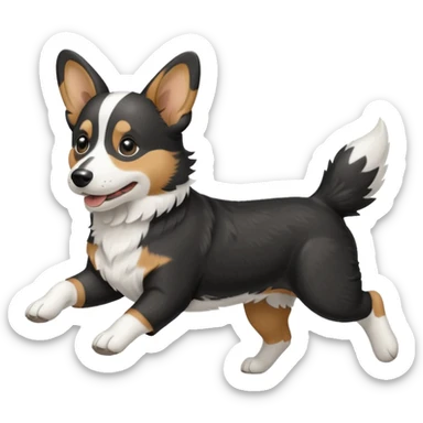 Black and white realistic cardigan welsh corgi running with its long low tail streaming out behind it sticker
