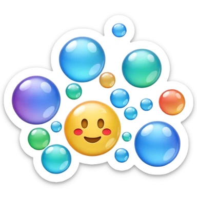 3D iPhone style emoji of free-floating bubbles, scattered randomly in the air, translucent and shiny, various sizes, not contained in any circle, isolated on white background, soft shadows, high detail, NO FACE sticker