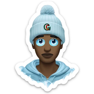 Guy made out of ice wearing Gucci sticker