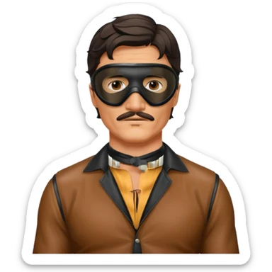pedro pascal with leather eye mask and leather halter neck blouse sticker