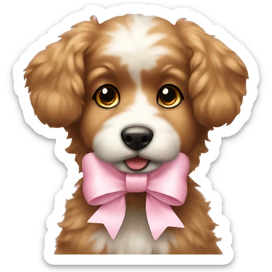 Cute fluffy light brown dog with light pink bow sticker
