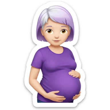 pregnant older woman with purple shirt and short white hair, head, neck and abdomen sticker
