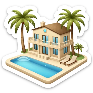 elite light beige villa with palm trees and swimming pool sticker