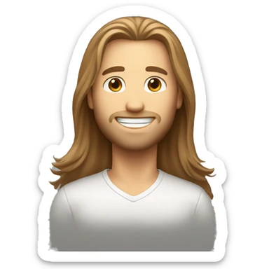 a profile picture of a happy white guy with long brown straight hair sticker