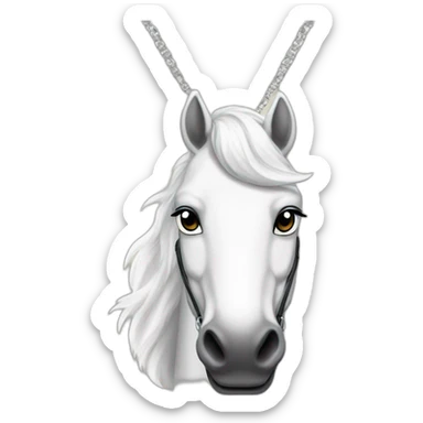 White stallion mustang wearing a key around the neck only necklace no mouth strap sticker