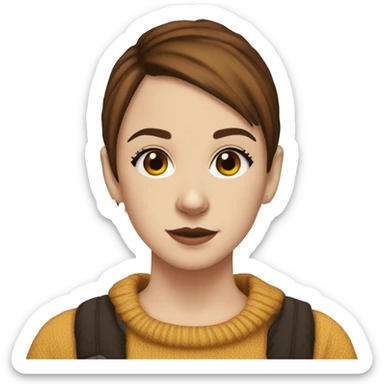 a girl in the 11th grade with short brown hair, a paramore sweater, hoop earings, brown eyes sticker