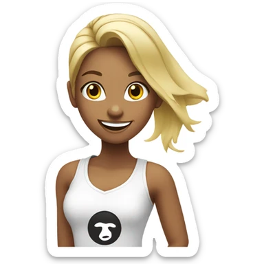 Blond girl smiling in with Zumba logo on white t-shirt sticker
