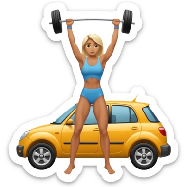Barefoot woman lifting up a car sticker