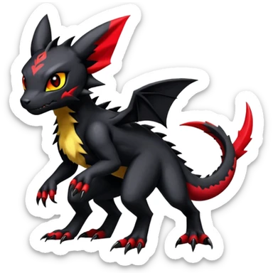 Gothic Edgy Badass Gloomy Cute Dark Guilmon-Salandit-Umbreon-Fakémon-hybrid-creature (full body)  sticker