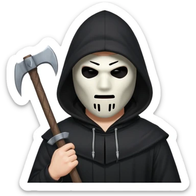 an executioner with a black hood/sheet on his face so we can't see his face but only his eyes and an axe in his hand sticker