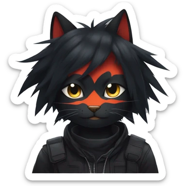 Edgy Shy Anthro boyish cool pretty dark black Litten-Pokémon-cat-fursona techwear sticker