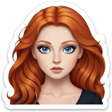 ginger hair, blue eyes, baddie,pretty makeup, strong makeup, black eyeliner, long hair sticker