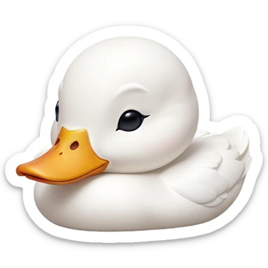Meme-Worthy Cute Sleeping White Duck Portrait Emoji, Head resting peacefully with a contented smile, showcasing a sleek, graceful build and a luxuriously soft pure white plumage, eyes shut in a serene, restful nap, Simplified yet hilariously adorable features, highly detailed, glowing with a soft, drowsy light, high shine, relaxed and utterly lovable, stylized with an air of playful laziness, bright and heartwarming, soft glowing outline, capturing the essence of a comically sleepy duck, so meme-worthy it feels like it could instantly become the next viral sensation of adorable slumber! sticker