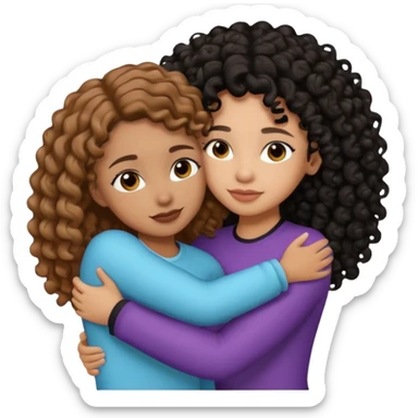 A girl with 1a light brown hair and light skin tone and the other girl with black curly hair with a bit of brown skin tone hugging sticker