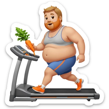 fat man on treadmill with carrot sticker