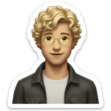 Face of a Young man with slightly blonde curly short hair anda mullet style with golden glasses sticker