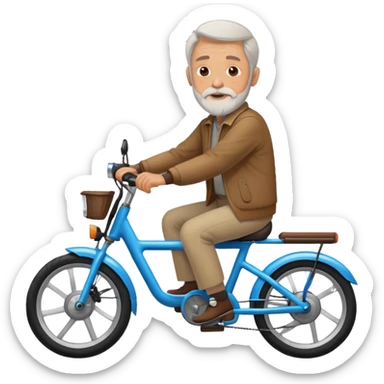 A 66 -year -old man on the Bike Electric Bike with a small beard sticker