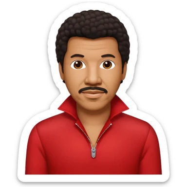 Lionel Richie with dark brown hair, red outfit sticker