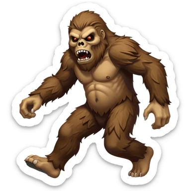 An angry sasquatch running full speed to the right in "blitzkrieg" mode. In the style of you bleeding skull art sticker