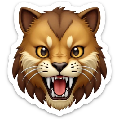 saber-toothed cat with a tiny body and gigantic canine teeth that are ten times larger than its minuscule body, extreme contrast between small body and huge fangs sticker