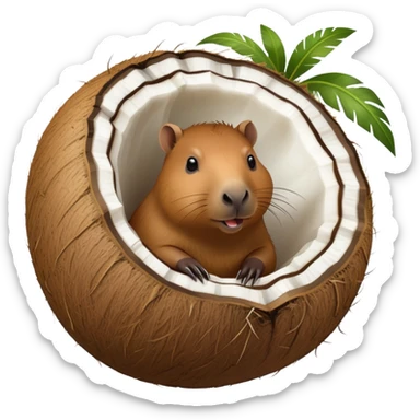 A capybara into a coconut  sticker