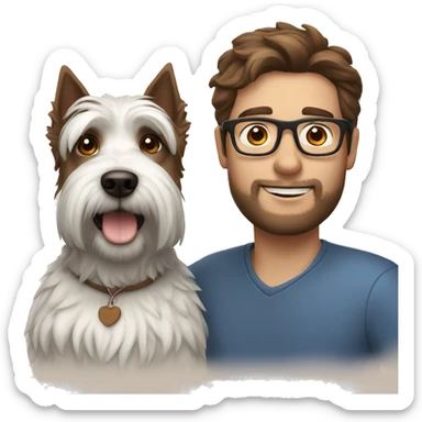 Brown hair man with glasses with westie dog girl sticker
