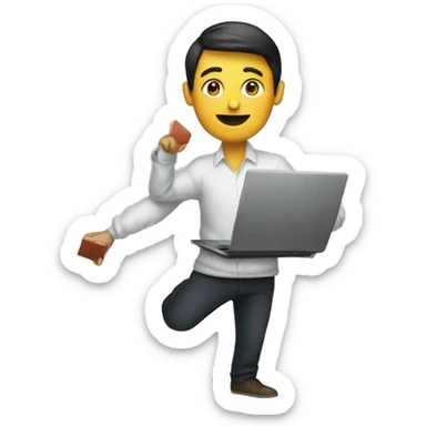 someone juggling a laptop sticker
