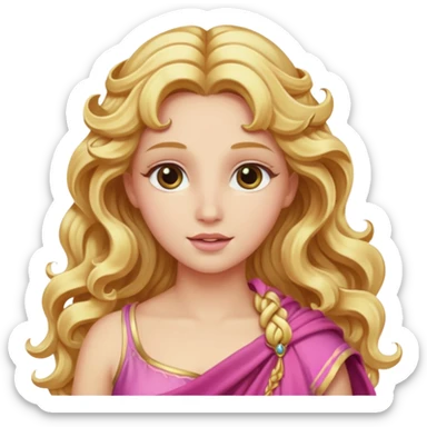 Venus from Olympus Gods with long golden blonde wavy hair, pink stola sticker