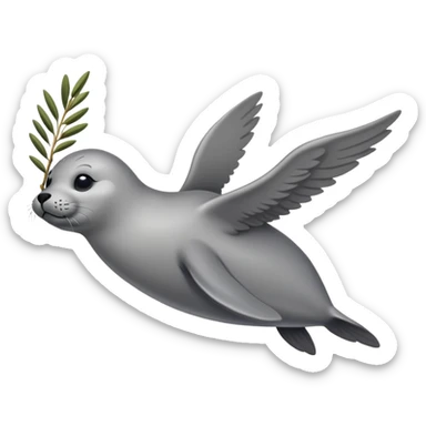 A flying seal carrying an olive branch sticker