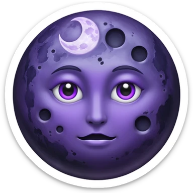 iOS emoji, dark moon, silver outline, mystical symbols, dark fantasy, smooth texture sticker