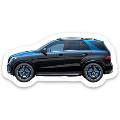black Mercedes GLE SUV in pure side view, only the side visible, cute compact proportions, glossy black paint, blue-tinted windows, rounded and soft features sticker