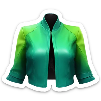 Realistic isolated side view of an open dark teal,lime green,mint green and emerald green ombre bolero fashion leather jacket. sticker