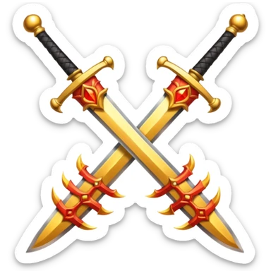 Two powerful on fire fully golden fiery royal crossed swords sticker