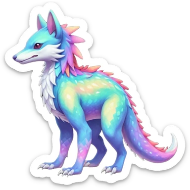 Colorful Fruity Nebula Nebulae Pastel Neon Slick Iridescent Warm-colored Tropical Exotic Vernid-Sergal-Trico-Silvally-Nargacuga-fusion-hybrid-animal-creature, full body sticker