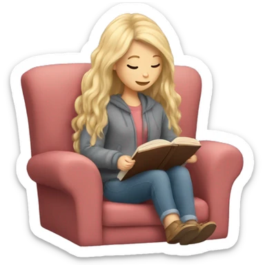 long hair white girl reading a book in cozy chair  sticker