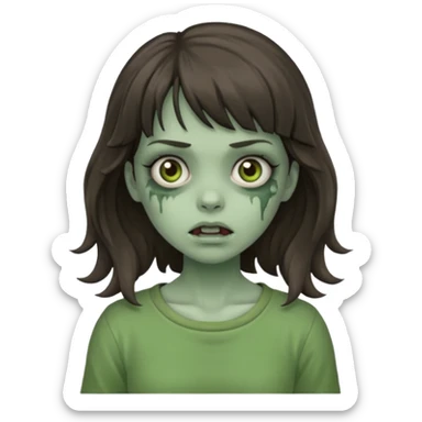 Wavy bangs Brunette zombie girl in horror zombie green  sticker