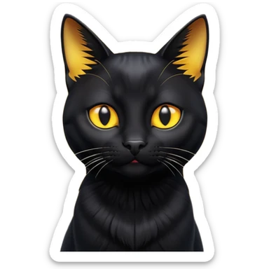A 3D cartoon jet-black Bombay cat with glossy fur, bright golden eyes, dramatic contrast lighting, Memoji-style cinematic look. full body or half body. sticker