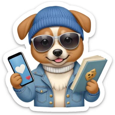 dog with sunglasses and a beanie holding up Best Buds album by Mom Jeans. sticker