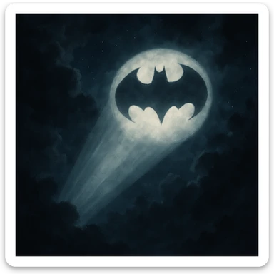bat signal, dramatic lighting, night sky, iconic silhouette sticker