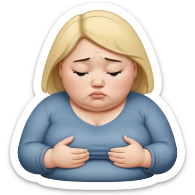 fat woman slouched, looking exhausted and sad sticker