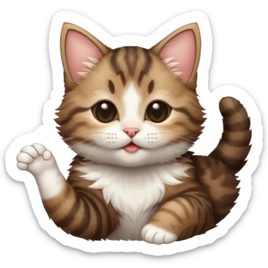 dark brown tabby and white kitten upside down with eyes closed sticker