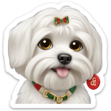 maltese dog with a gucci name tag sticker