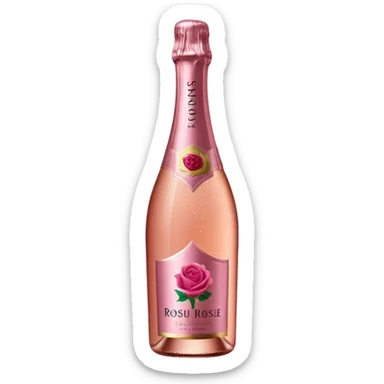 bottle of sparkling rosé champagne with a rose logo on the label, tilted up and to the right, no glass sticker
