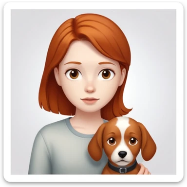 Dark hair girl and ginger hair boy with a brown short dog sticker