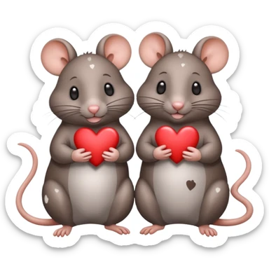two fat little rats holding hearts one grey with white spots the other rat warm brownn sticker