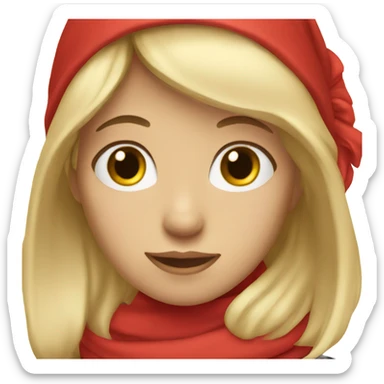 girl with blonde hair and bangs wearing a red scarf over her head sticker