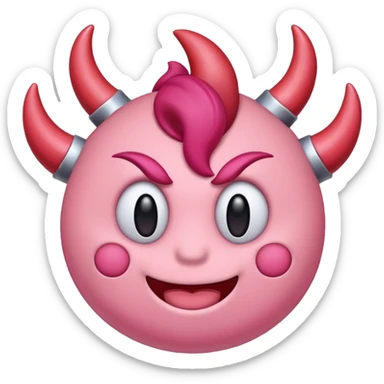 Kirby sitting with devil red horns sticker