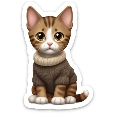 tricolor realistic kitten in brown sweater sticker